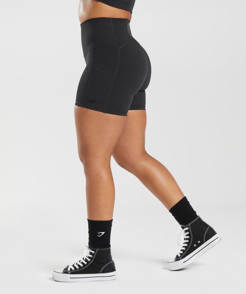 Women's Gymshark Legacy Ruched Tight Shorts Black | CA 503AND